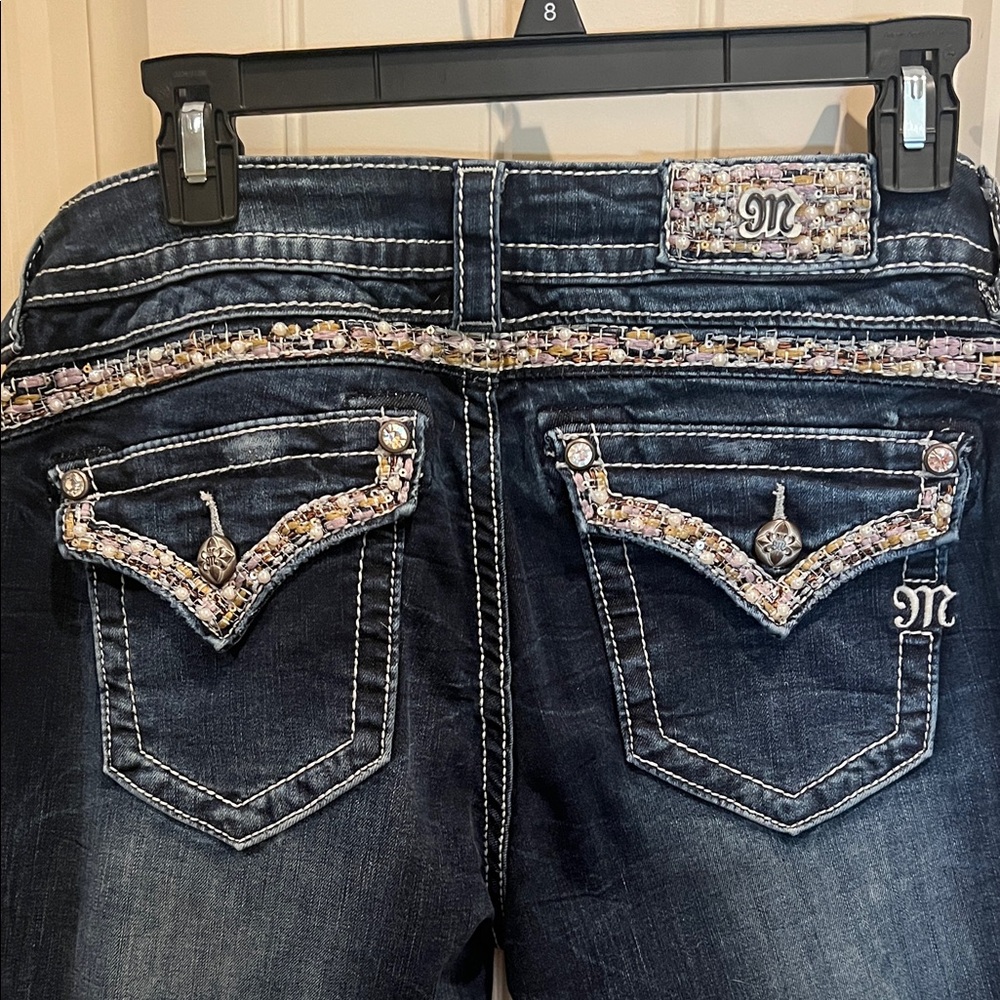 Miss Me Dark Blue Boot Cut Jeans with Embellished Pockets